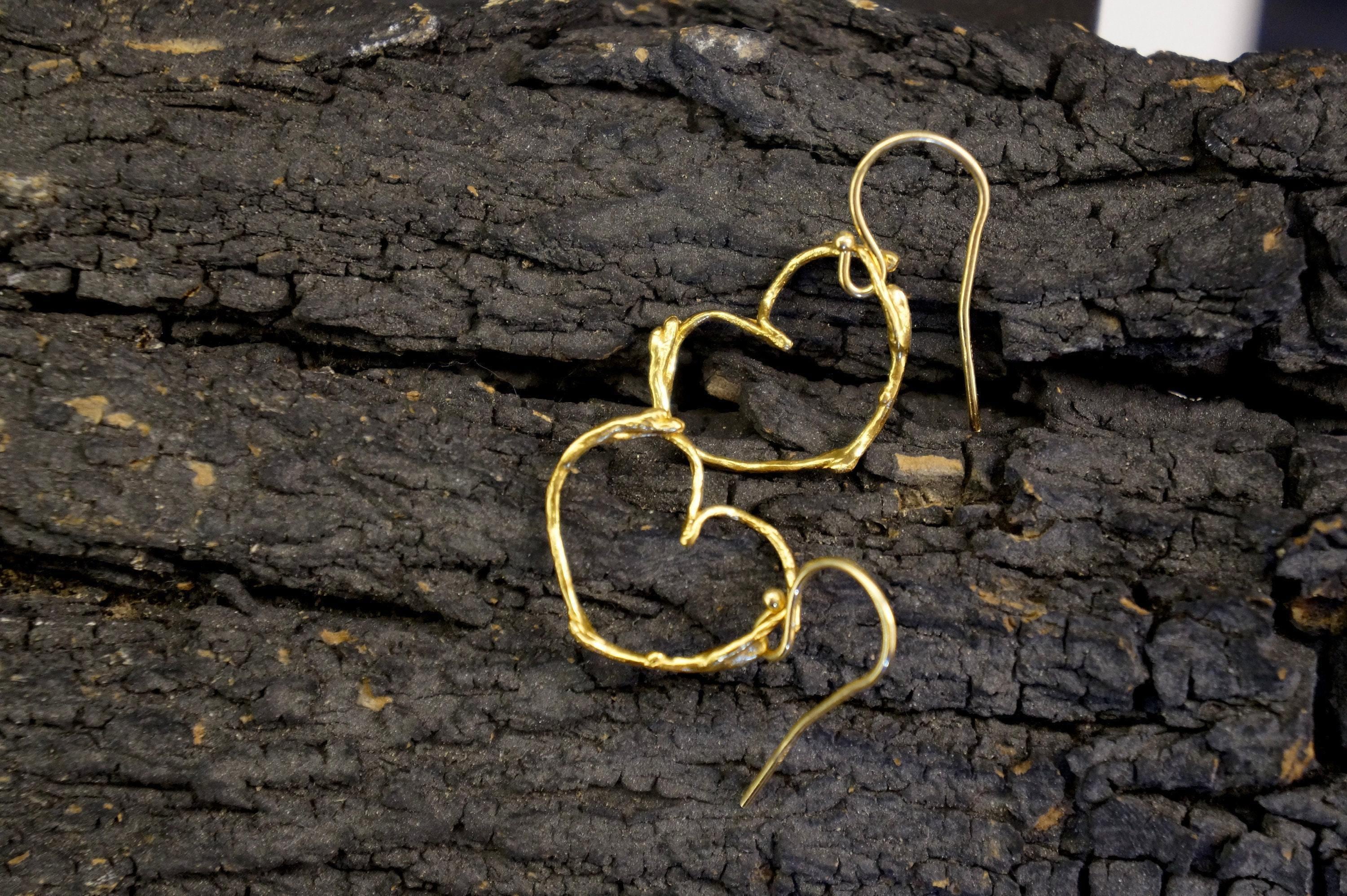 Gold Heart Twig Earrings