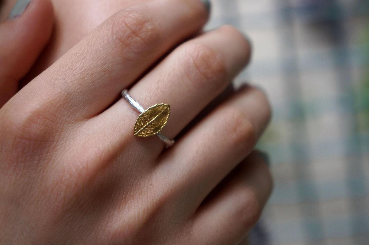 Sterling Silver Rose Twig & Leaf Ring