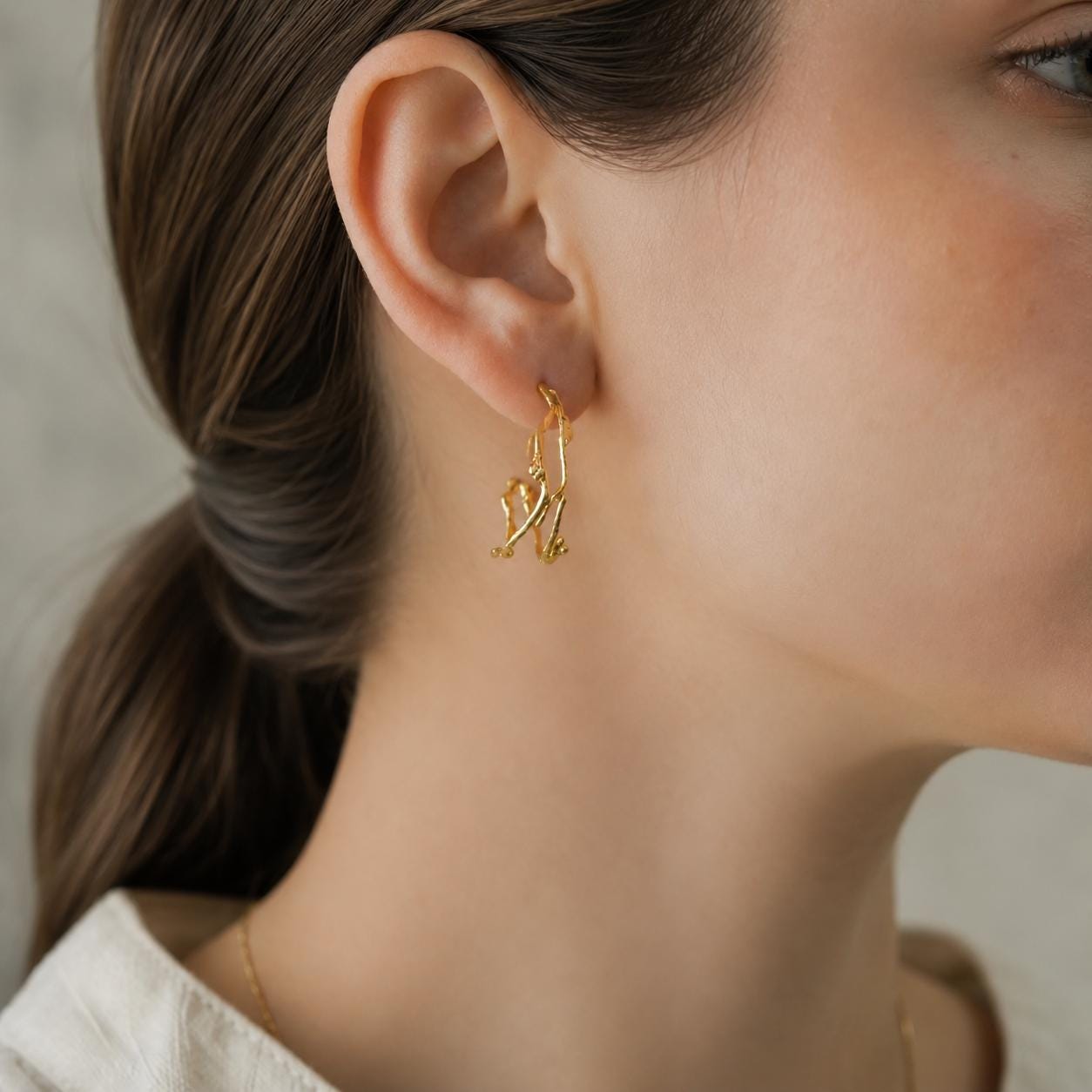 Silver Jasmine Branch Hoop Earrings
