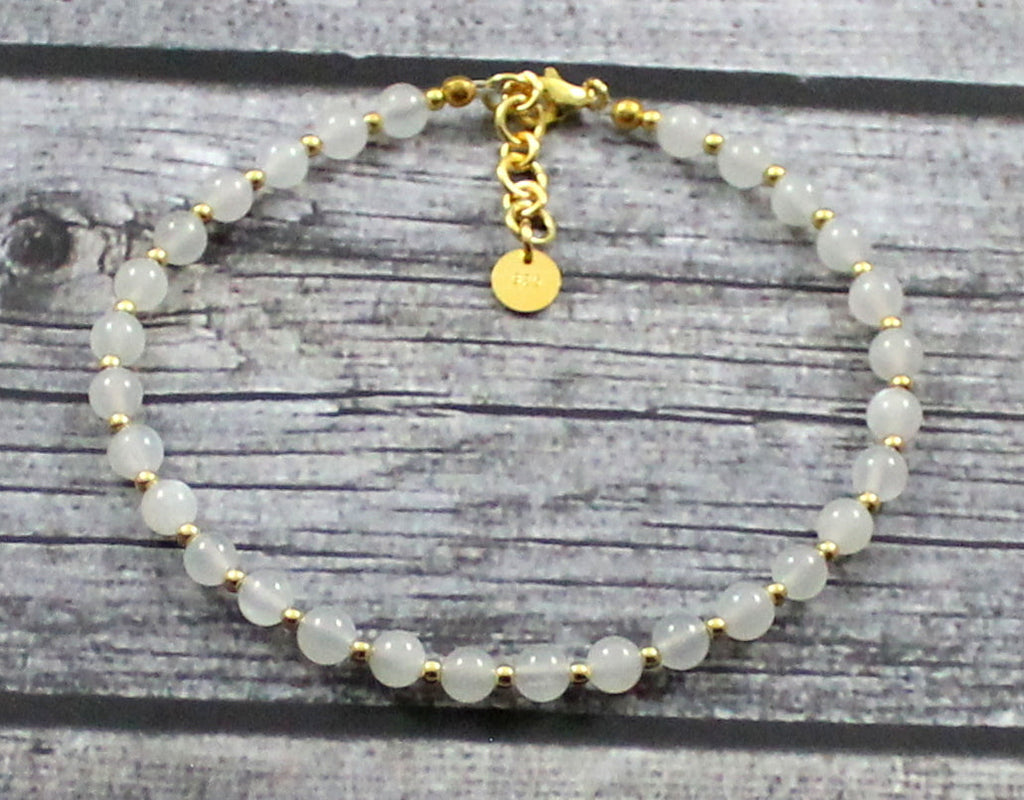 Moonstone Minimalist White Anklet With Silver