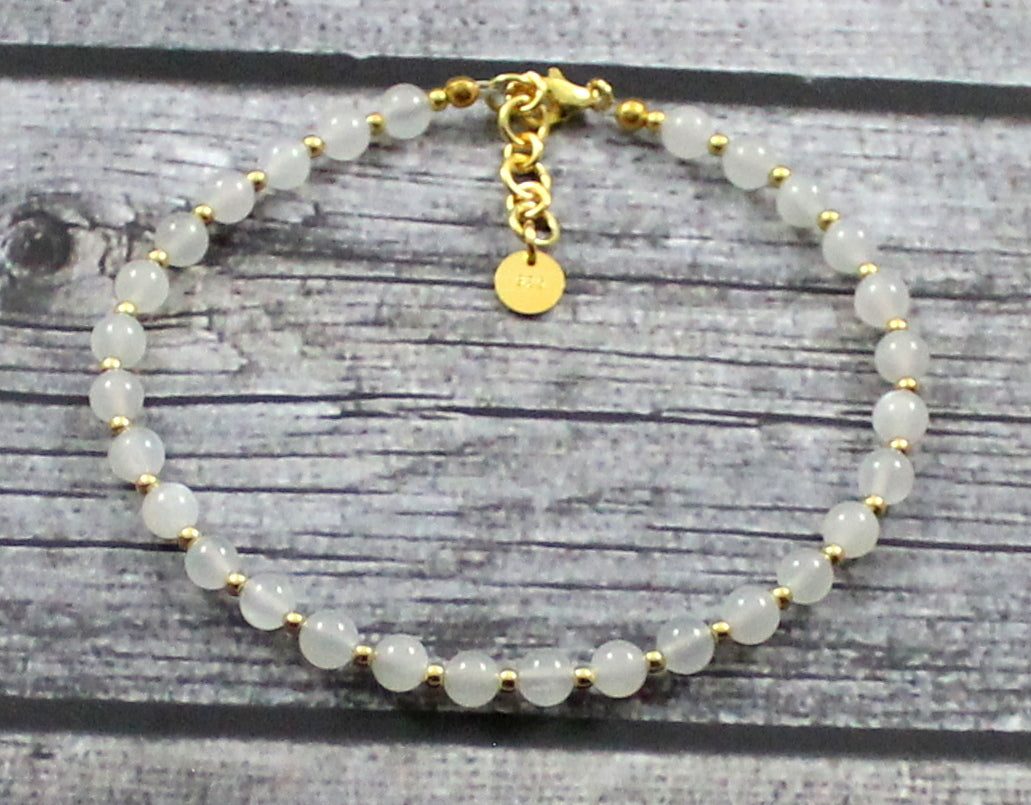 Moonstone Minimalist White Anklet With Silver