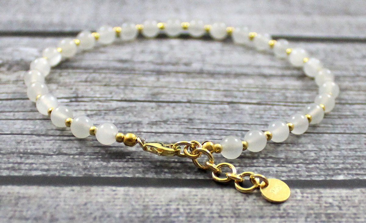 Moonstone Minimalist White Anklet With Silver