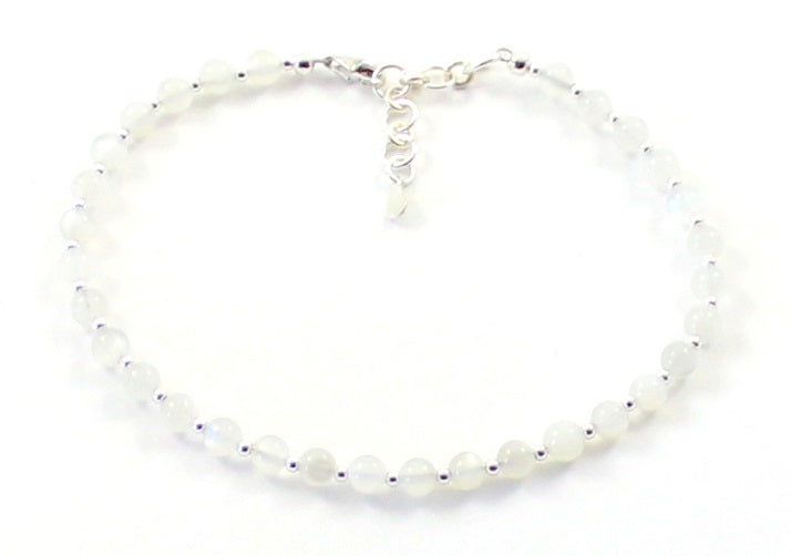 Moonstone Minimalist White Anklet With Silver