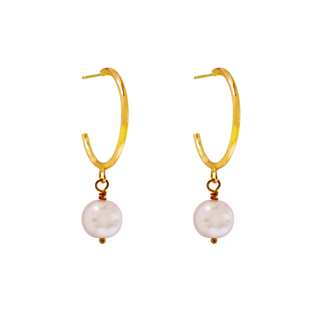 Pink Pearl Hoop Earrings