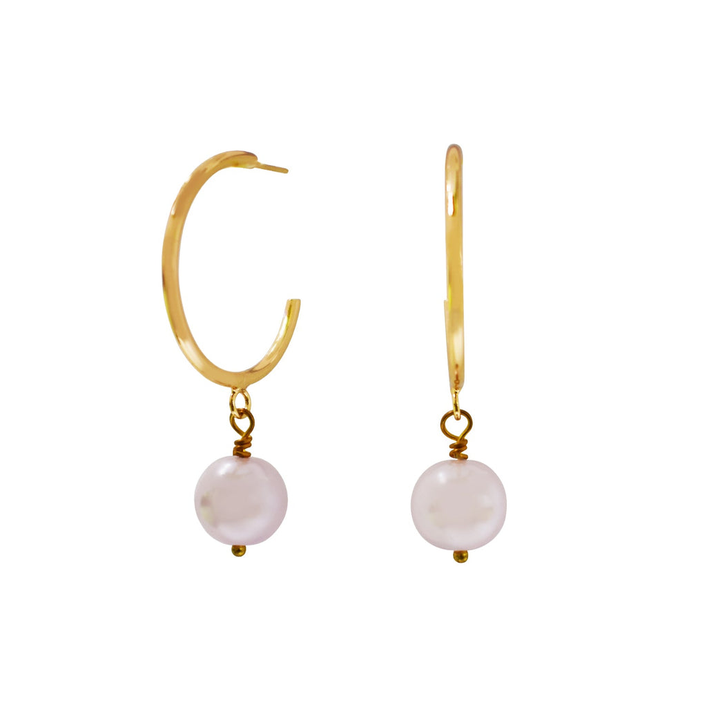Pink Pearl Hoop Earrings